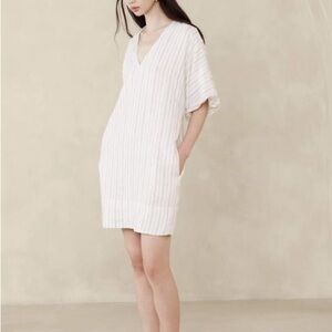 Banana Republic White Striped Linen Tunic Mini Dress